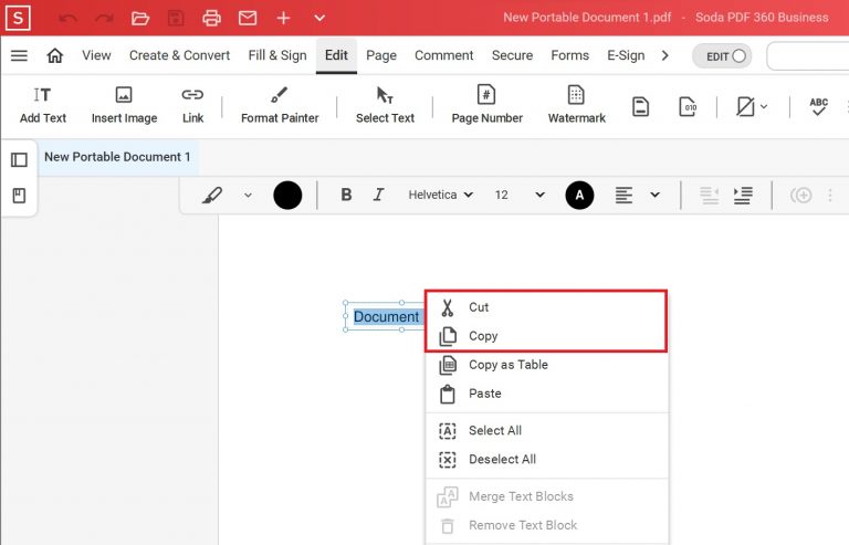 How to cut, copy and paste text in a PDF file - Soda PDF