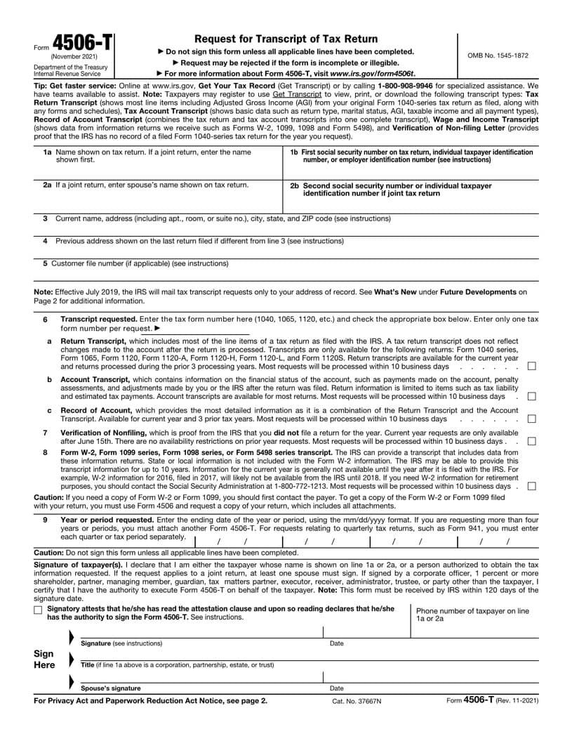 4506-T Form