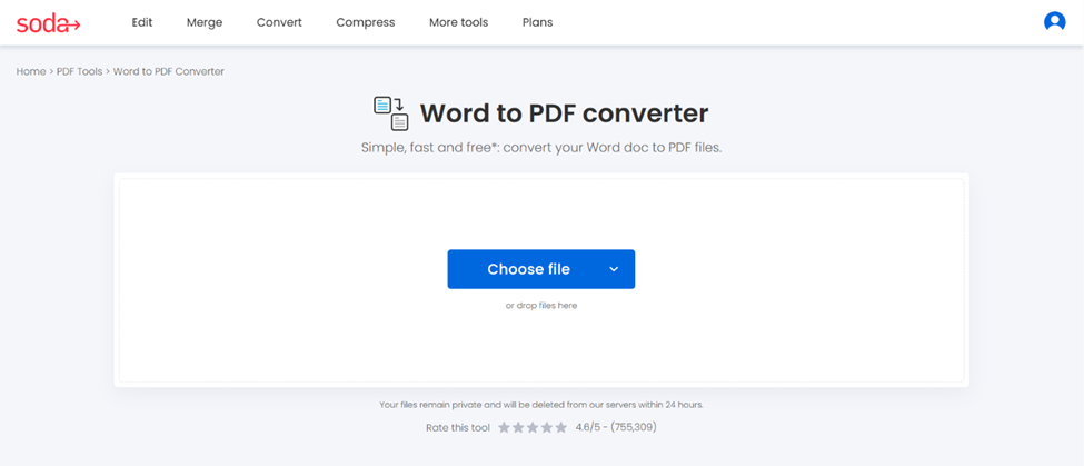 Open the converter tool and upload your Word file