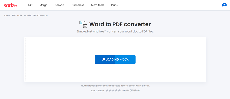 Soda PDF converter is transforming your Word into a PDF