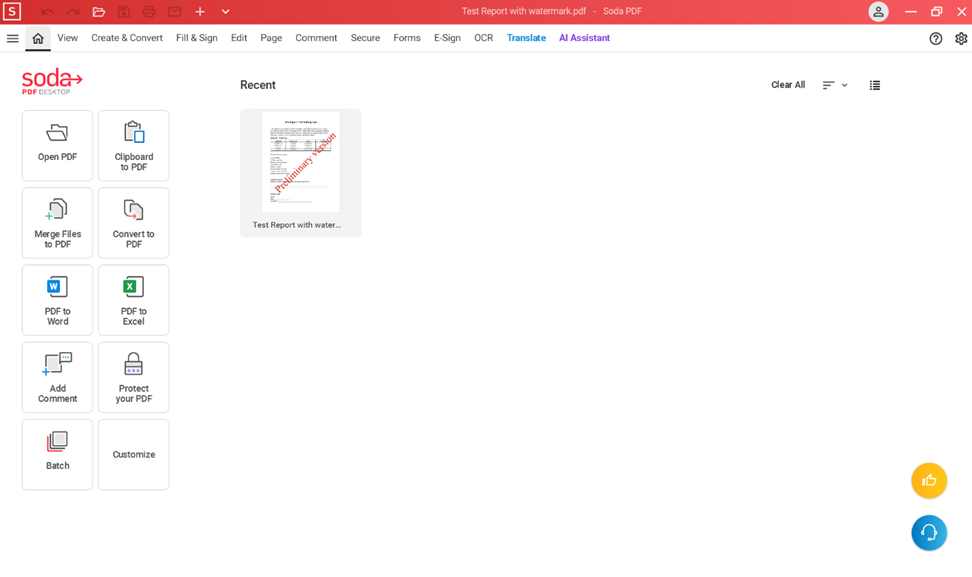 Soda PDF’s main page of the desktop version. 