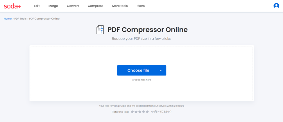 Soda PDF’s online compressor page. 