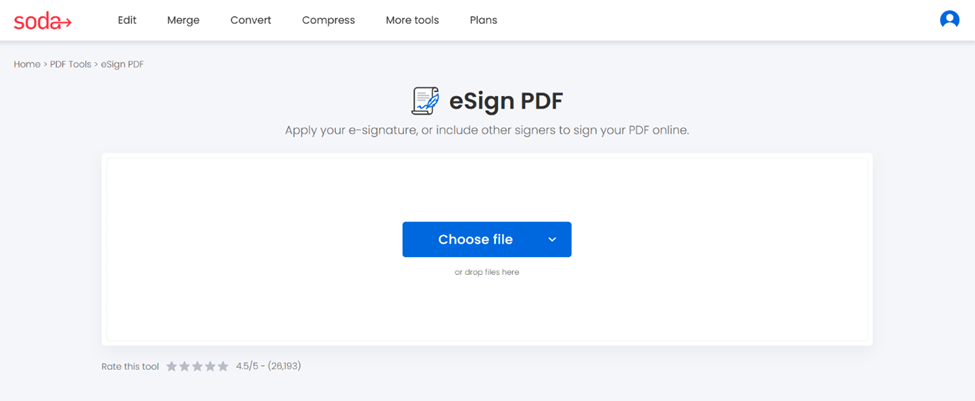 Soda PDF’s online e-sign page.