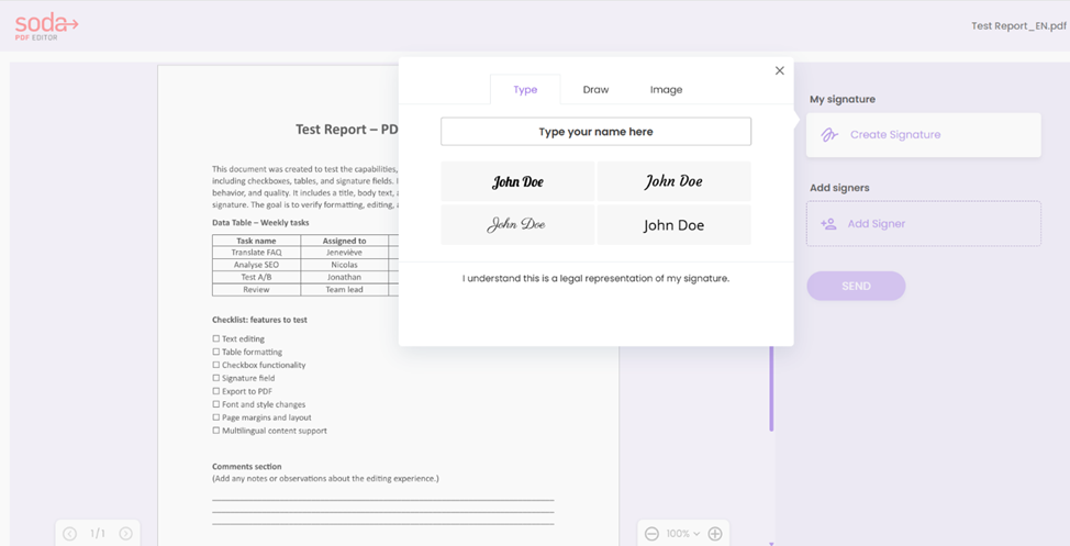 Choose your signature method on e-sign page.