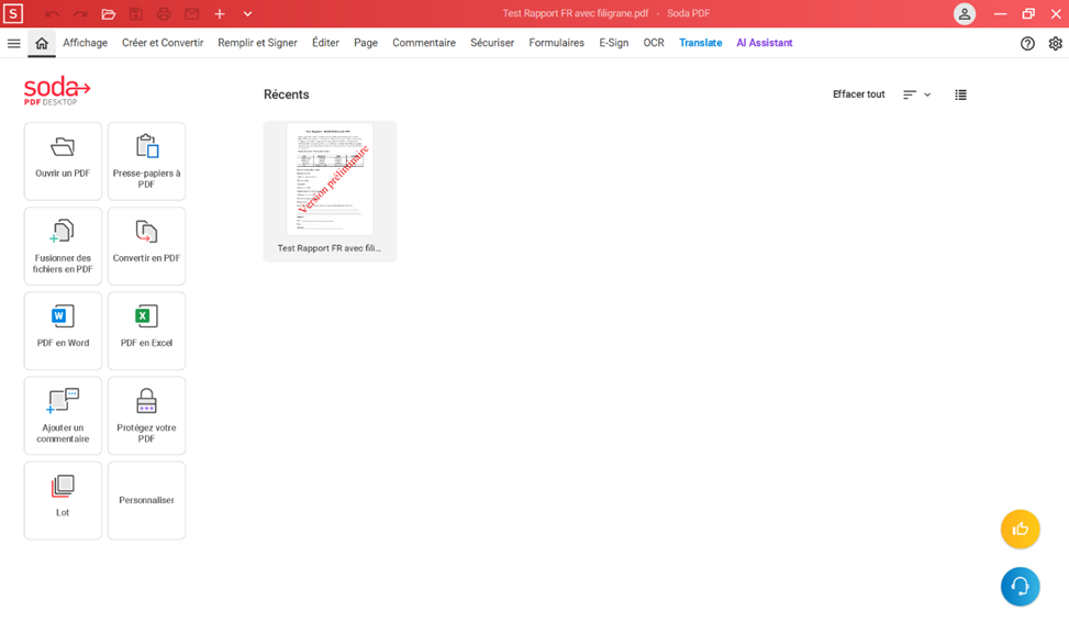 Page d’accueil de la version bureau de Soda PDF.