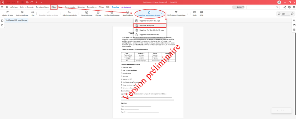 Le module Éditer dans la version bureau de Soda PDF.